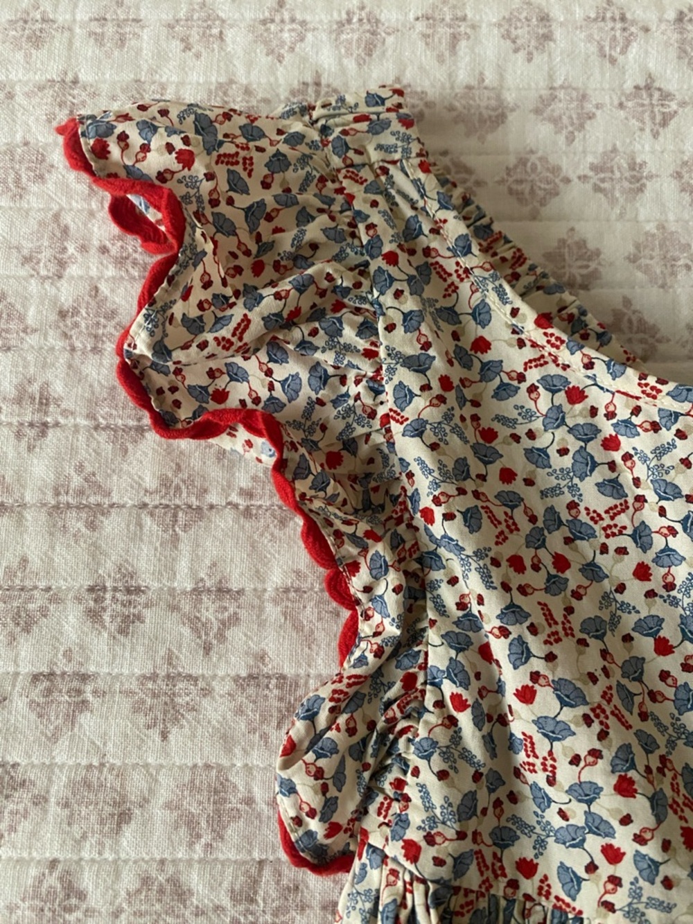 Konges Slojd Floral Ruffle Dress with Red Ric Rac - Picture 3 of 4
